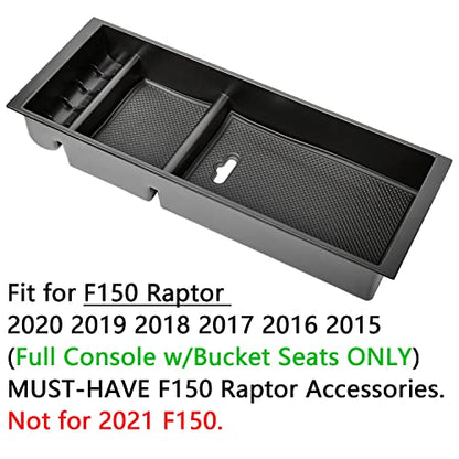 Center Console Organizer Compatible with Ford F150 Accessories 2015-2020 F-150/2017-2022 F250 F350 SuperDuty Armrest Insert Tray Storage Box ABS -Full Console w/Bucket Seats ONLY,Black