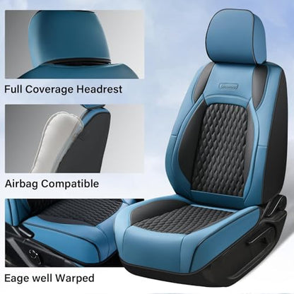 Coverado Chevy Chevrolet Silverado GMC Sierra Seat Covers Full Set, Fit for 2007-2013 & 2019-2026 1500, 2020-2026 2500HD 3500HD Crew Double Extended Cab, Faux Waterproof Leather Seat Covers (Blue) - color: Blue, size: FullSet(2007-2013&2019-2025)