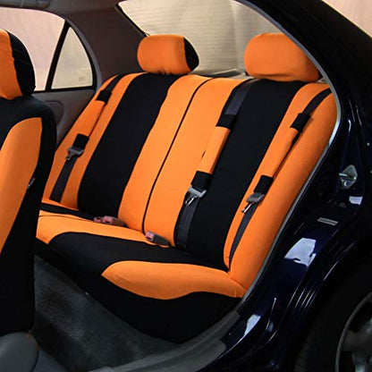 FH Group Light & Breezy Cloth Car Seat Covers, 7 Seater Three Row Set- Airbag & Split Ready -Universal for Cars Trucks and SUVs (Orange/Black) - color: Orange