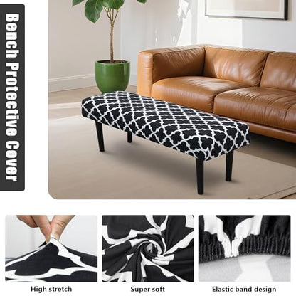 Stretch Bench Seat Cover, Reusable Slipcover for Dining Room & Bedroom, Removable Washable Rectangular Bench Covers, Elastic Fit for Home Furniture(Black & White) - color: Black & White