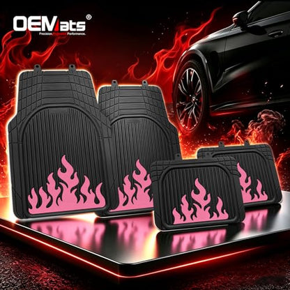 Heavy Duty Rubber Car Mats Flame Design (Rose Pink), 4-Piece Deep Waterproof Floor Mats Set (Front & Rear Full Set), All Weather Universal Trim to Fit Automotive SUV Sedan Truck - color: Rose Pink, size: Flame