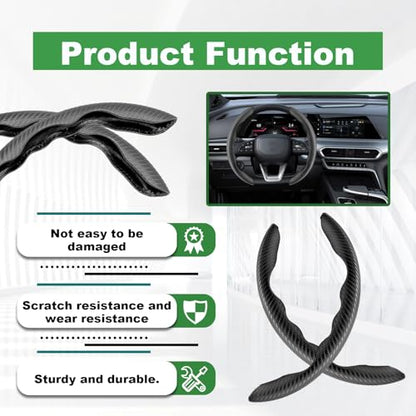 2pcs Carbon Fiber Anti-Skid Steering Wheel Cover, Anti-Skid Steering Wheel Cover/Segmented Steering Wheel Protector/Car Interior Accessories for Men/Women - Durable(Black)