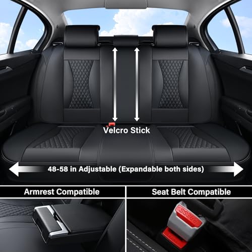 Coverado Waterproof Nappa Leather Car Seat Covers, Automotive Seat Covers Fullset, 5 Seat Car Seat Cushion & Car Seat Protector, Black Front and Rear Covers Universal Fit for Most Cars, SUVs, Trucks - color: Black-N, size: FullSet