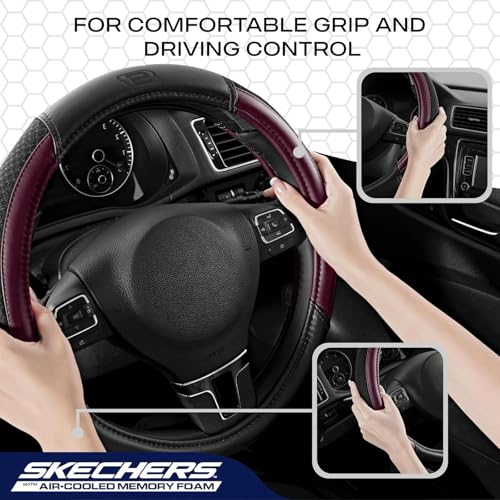 Skechers Air-Cooled Steering Wheel Cover,Leather Car Steering Wheel Cover Universal Fit 14" 1/2-15" Car Wheel Protector for Men Women Fit Suvs,Vans,Sedans,Car,Trucks,Brown - color: Brown