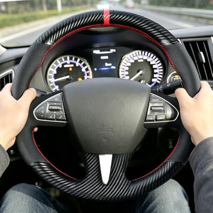 DIY Carbon Fiber Steering Wheel Covers for Infiniti Q50 2014 2015 2016 2017 Sport 15 inch Stitching Leather Interior Accessories