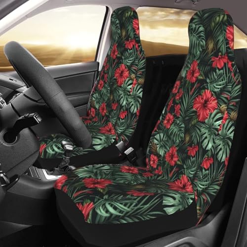 Red Hibiscus Car Seat Cover Bucket Seat Cushion Front Auto Seat Cover Car Bucket Seats Protector Covers Universal fit for SUV Sedan Van Aloha Palm Leaf Monstera Car Accessories - color: Red Hibiscus