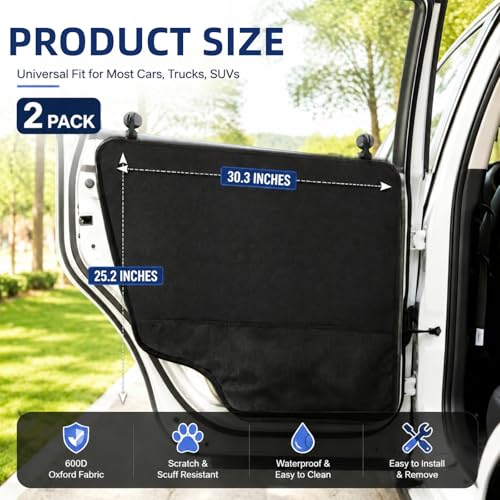 Covzoe 2 Pack Dog Car Door Protector, Waterproof Scratch-Resistant Vehicle Door Covers, Washable Pet Vehicle Door Guard, Secure Fit for Cars, Trucks, SUVs