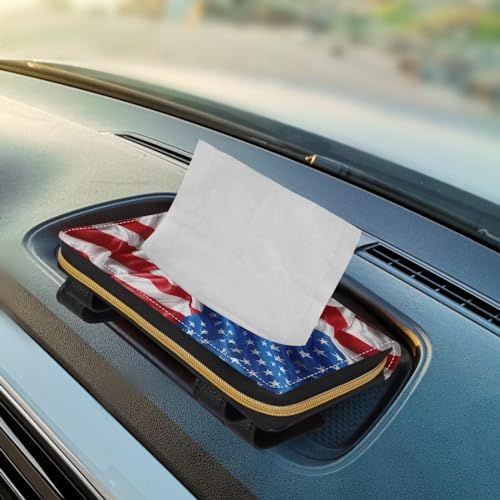 American Flag Print Car Visor Tissue Holder Automotive Sun Visor Napkin Holder American Flag Print Tissue Box Holder for Car - color: American Flag Prints