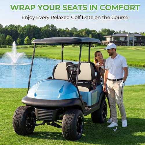 10L0L Golf Cart Seat Covers, Super Comfort Cooler Than Vinyl Seat Cover, Front and Rear Seat Cover for Yamaha EZGO Club Car, No Drilling Breathable Mesh Bench Seat Blanket, Machine Washable - color: Black + Beige, style: Front Seat - For Yamaha & Club Car