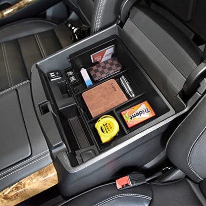 Full coverage Center Console Organizer Compatible with 2014-2018 GMC Sierra 1500 /Chevy Silverado 1500 Accessories 2015-2020 Yukon XL/Tahoe Suburban Insert Armrest Storage ABS Plastic, Black - color: black