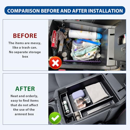 Full Size Center Console Organizer Tray Compatible with Toyota 4Runner Accessories 2010-2020 2021 2022 2023 2024 Insert Armrest Box Secondary Storage Divider ABS Materials, Black Trim