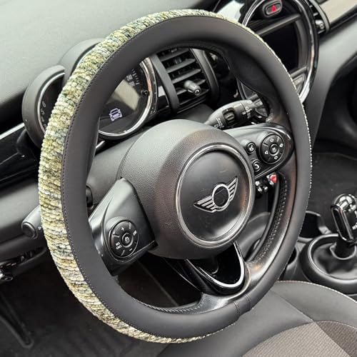 PINCTROT Chenille Leather Steering Wheel Cover, Soft Mottled Colors, Sweat-Proof, Non-Slip Grip, All-Season Comfort, Universal 14.5-15 Inch(Mottled Green) - color: 4.Green, size: Medium(Standard) Size[14 1/2''-15'']
