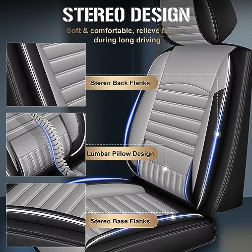 Faux Leather Custom Fit Seat Covers Compatible with Nissan Frontier 2007-2026 Full Set 5 Seats, Airbag Compatible, Black & Dark Gray - color: Gray & White, size: 5 Seats