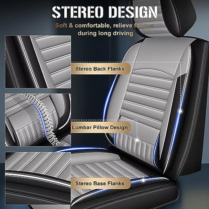 Faux Leather Custom Fit Seat Covers Compatible with Nissan Frontier 2007-2026 Full Set 5 Seats, Airbag Compatible, Black & Dark Gray - color: Gray & White, size: 5 Seats