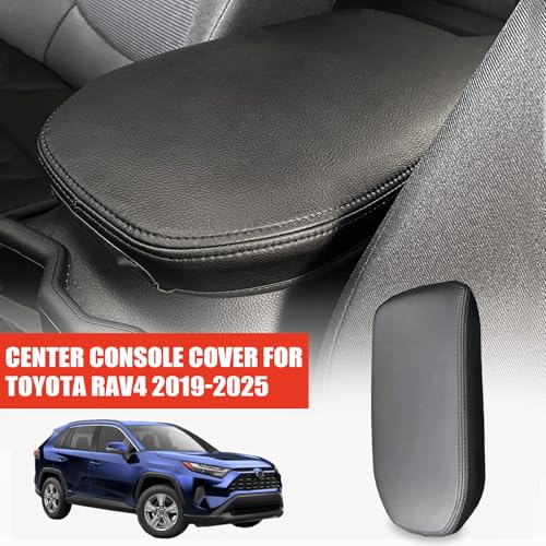 Center Console Cover for Toyota RAV4 2025 2024 2023 2022 2021 2020 2019 - Leather Middle Console Lid Armrest Cover for Toyota RAV4 Interior Accessories (Black) - size: 4) 19-25 |RAV4| Black Stitching,Thin Size