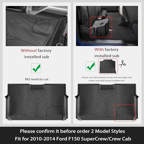 KARPAL Floor Mats for 2010-2014 Ford F150 SuperCrew with 1st Row Bucket Seat, Custom Fit TPE All Weather Ford F-150 Accessories 1st & 2nd Row Floor Liner - style: 2010-2014 | For Ford F-150 | 1st & 2nd Row