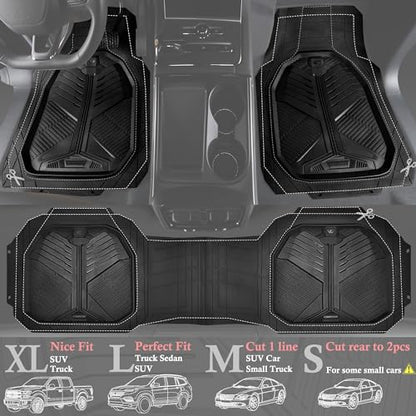 CAR PASS Heavy Duty Rubber Car Mats with Cargo Liner, Deep-Dish Car Floor Mats and Trunk Mat All Weather, Universal Trim-to-Fit for SUVs Trucks Sedans, Waterproof Anti-Slip, Trimmable V12 Black - color: All Black Full Set
