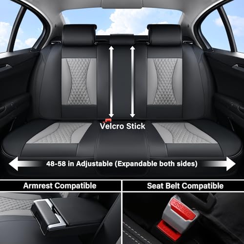 Coverado Waterproof Nappa Leather Car Seat Covers, Automotive Fullset Seat Covers, 5 Seat Car Seat Cushion & Protector, Black&Gray Front and Rear Covers Universal Fit for Most Cars, SUVs, Trucks - color: Black&Gray, size: FullSet