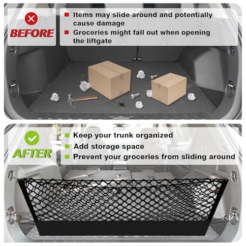 Truck Bed Cargo Net Trunk Netting Compatible with 2018-2024 Chevy Equinox | GMC Terrain Accessories, Pickup Cargo Organizer SUV Sedan Storage Net w/Heavy Duty Carabiners - style: 2018-2024 Equinox & Terrain