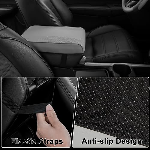 SEG Direct Car Center Console Cover, Breathable Leather Auto Armrest Cover, Memory Foam Arm Rest Cushion, Universal Car Seat Box Cover Car Interior Accessories, Gray - color: Gray Leather