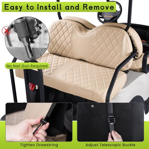 Golf Cart Seat Covers Full Set Front & Rear Kit for Club Car Tempo OEM, Premium Vinyl Leather Replacement Cushion Covers, No Tools Needed & Easy to Clean (Beige) - color: Beige, size: Fit Club Car Tempo OEM Seat