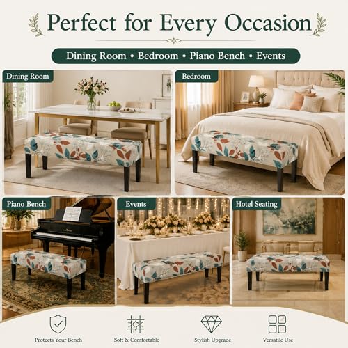 FUANGUI Floral Bench Cover,Stretch Dining Bench Cover for bedrooms, Living Rooms, Kitchens, Protector Chair Bench Piano Bench Seat Covers Stool Slipcover Removable, Washable - 02 - color: 02