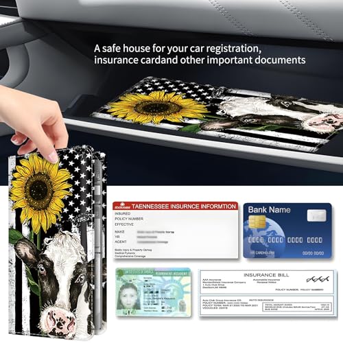 Premium Car Registration and Insurance Card Holder, Cute PU Leather Car Document Holder, Vehicle Glove Box Car Organizer with Magnetic Closure for Driver License, Cards American Flag - color: American Flag