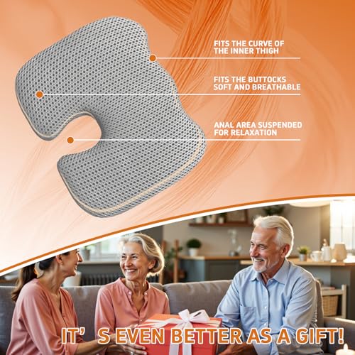 Gooo&Ma Car Seat Cushion & Office Chair Pad - Air Fiber Breathable U-Shape Cooling Cushion for Tailbone Comfort, Driving, Desk & Gaming, Ergonomic Washable Seat Pad with Non-Slip Base(Grey)