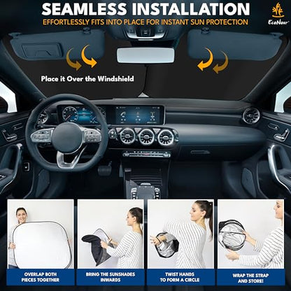 EcoNour 2-Piece Foldable Truck Window Sun Shade, Blocks UV Rays & Heat, Keeps Interior & Dashboard Cool, Durable Automotive Interior Accessory, Large Fit – (32.5" L x 36" W) - size: Large