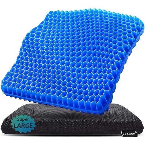 Gel Seat Cushion for Long Sitting Pressure Relief (Super Large & Thick) - Non-Slip Gel Chair Cushion for Back,Sciatica,Tailbone Pain Relief - Seat Cushion for Office Desk Chair,Car Seat,Wheelchair - color: Blue, size: Super Large - 19×18×1.65 inches
