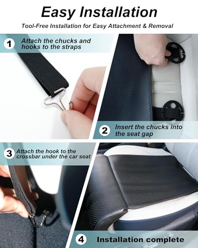 Car Seat Leg Extender Cushion, Memory Foam Under-Thigh Support Car Seat Cover– Breathable PU Leather, Non-Slip Secure Fit for Driver Seat and Office Chair, Ideal for Long Drives & Road Trips