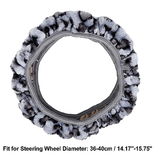 X AUTOHAUX Elastic Leopard Pattern Fluffy Car Steering Wheel Cover with Handbrake Gear Shift Cover Set Universal Gray - color: Gray