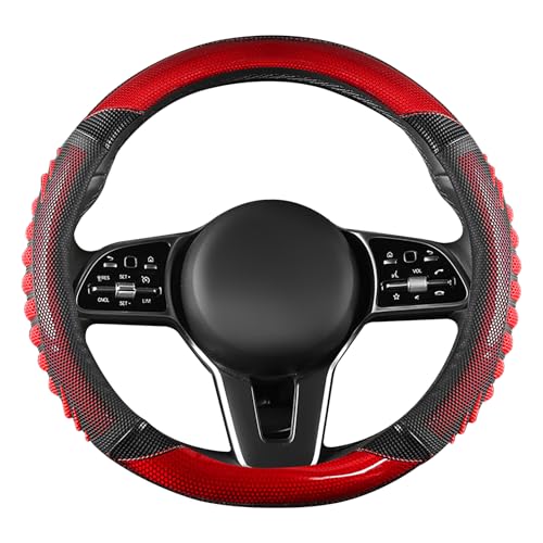 5D Honeycomb Black Red Car Steering Wheel Cover,14.5-15 Inch Universal Carbon Fibre Leather Covers Breathable Anti-Slip Odorless Steering Wheels Accessories for Men Women - color: 5D Honeycomb - Black Red