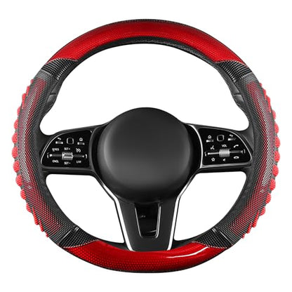 5D Honeycomb Black Red Car Steering Wheel Cover,14.5-15 Inch Universal Carbon Fibre Leather Covers Breathable Anti-Slip Odorless Steering Wheels Accessories for Men Women - color: 5D Honeycomb - Black Red