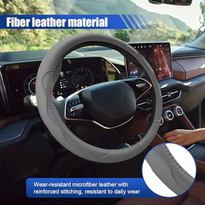 Car Steering Wheel Cover, 15 Inch Leather Anti-Slip Breathable Automotive Steering Wheel Protector, Universal Heat Resistant Vehicle Interior Accessories Cars, SUVs, Trucks(Gray) - color: Gray
