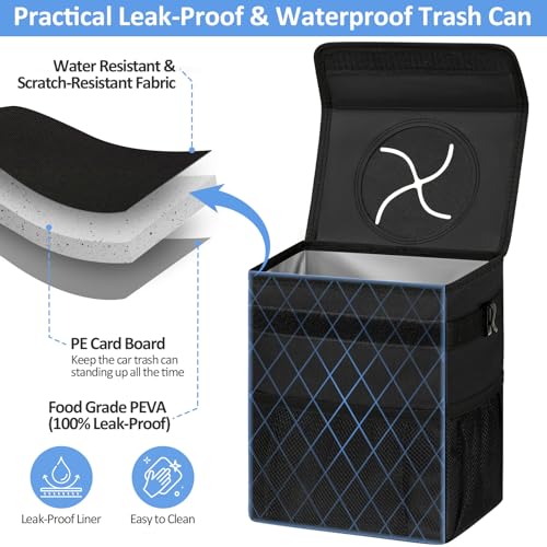 ELONGRIVER Car Trash Can Bin for Back Seat Leak Proof, Cute Car Trash Bag Hanging, Vehicle Trash Can for SUV Truck Van, Automotive Garbage Cans Front Seat Black - color: Balck, size: 3 Gallons
