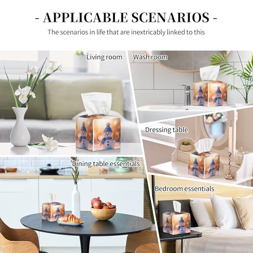 Cute Christmas Snowman Tissue Box Cover Square,Winter Christmas Snowman Tissue Box Holder Waterproof Leather Facial Paper Organizer Dispenser for Bathroom Home Car Nightstand Vanity Desk - color: Color-24
