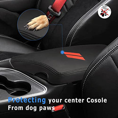 INTGET Car Center Console Armrest Cover for Dodge Challenger Accessories 2023 2022 2021 2020 2019 2018 2017 2016 2015 Interior Arm Rest Seat Cover Middle Console Lid Protector Pad(Black Stitches)