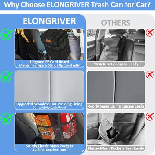 ELONGRIVER Car Trash Can Bin for Back Seat Leak Proof, Cute Car Trash Bag Hanging, Vehicle Trash Can for SUV Truck Van, Automotive Garbage Cans Front Seat Camo Black - color: Camo Black, size: 2 Gallons