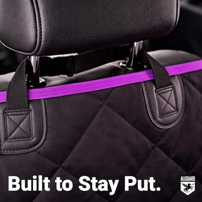 Dog Car Seat Cover, Back Seat Pet Cover - Waterproof, Scratchproof, Nonslip, Backseat Protection from Fur, Dirt, Accidents, Car Size, Black/Purple Color, Safety Harness Included - color: Black with Purple Trim, size: Car Size (Standard)