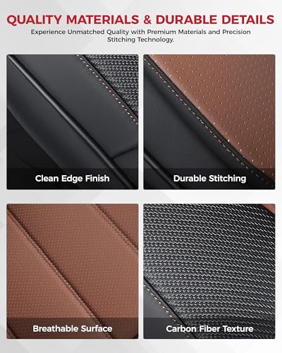FREESOO Universal Full Seat Covers, Waterproof Faux Leather Automotive Seat Covers with Carbon Fiber Texture Seat Belt Pads, Anti-Slip Airbag Compatible Car Seat Covers for Cars SUVs Trucks - color: Black Brown, size: Full Set - 5 Seats