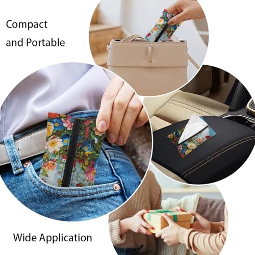 Floral Fabric Purse Zipper Tissue Bag Butterfly Pattern Pocket Tissues Travel Packs Washable Tissue Holder 5.2 x 3.2 Inch Tissue Packs for Coins Tissue Cards Car Travel Office Home - color: Floral Butterfly