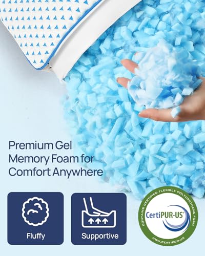 Small Cooling Memory Foam Travel Pillows for Airplanes Sleeping, Compressible Camping Pillow, Mini Adjustable Shredded Foam Bed Pillow for Medium Firm Neck Knee Lumbar Support, Ideal Car, Backpacking - size: S - 16 x 12 Inch