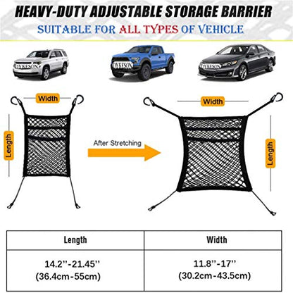 DYKESON Pet Barrier Dog Car Net Barrier with Auto Safety Mesh Organizer Baby Stretchable Storage Bag Universal for Cars, SUVs -Easy Install,Safer to Drive with Pets and Children, 3 Layer M - size: 12.6 in× 15.5 in