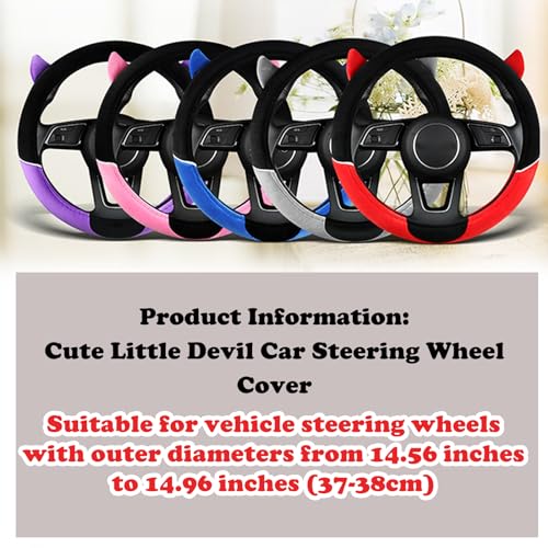 Cute Devil Car Steering Wheel Cover Non-Slip Plush Steering Wheel Covers Protector for Women Girls, Car Interior Accessories, Universal Fit 15 Inch, Purple