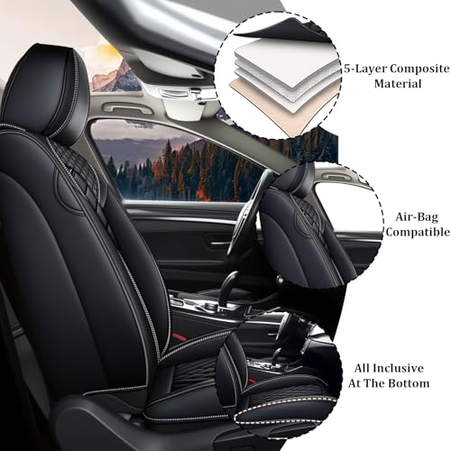 Car Seat Covers Front Seats for Honda Pilot 2003-2026, Waterproof Nappa Leather Car Seat Cover, Full Coverage Car Seat Covers Sets(2 Seats/Black) - color: Black 2 Seats, size: Honda Pilot 2003-2026