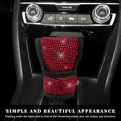 Bling Auto Gear Shift Knob Cover, Rhinestone Glitter Shifter Stick Protector for Girls Women, Sparkly Diamond Transmission Gear Shift Lever Knob Cover for Cars Trucks SUVs (Red) - color: Red
