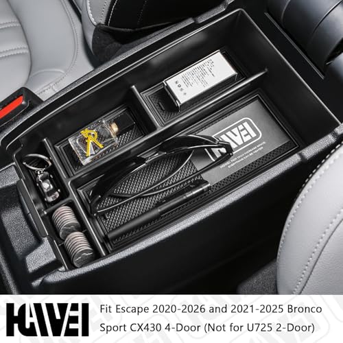 Center Console Organizer Compatible with Ford Escape 2020-2026/Bronco Sport 2021-2025 Accessories, Insert Armrest Box Secondary Storage Tray Black ABS Materials (Not for U725 2-Door)