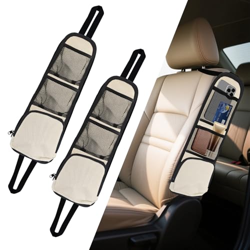 Car Seat Side Storage Pocket, Car Multifunctional Seat Organizer Hanging Bag, Auto Mobile Phone Wallet Sunglasses Mesh Net Pocket, Auto Accessories for Cars SUVs Trucks (White, 2PCS) - color: White, size: 2PCS