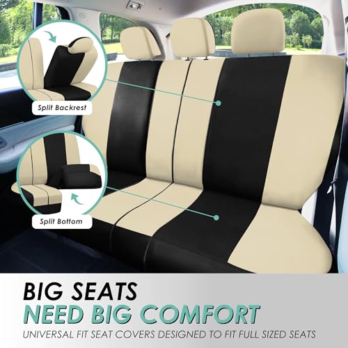 FH Group Car Seat Covers Full Set Cloth - Universal Fit, Automotive Seat Covers, Low Back Front Seat Covers, Airbag Compatible, Split Bench Rear Seat, Car Seat Cover for SUV, Sedan, Van Beige - color: Beige, style: Full Set